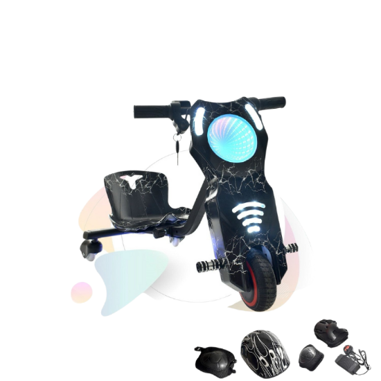 صورة سكوتر درفت كهربائي للأطفال تصميم رخامي أسود وبطارية 36 فولت